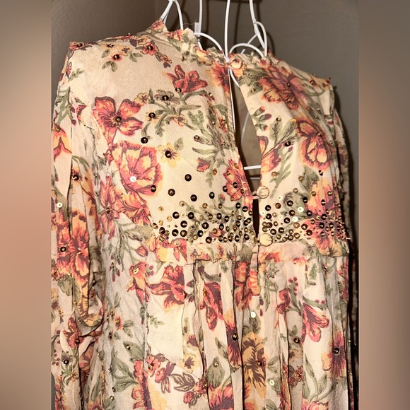 Free People Bali Golden Shimmer Dress Vintage Floral Printed Mini - Picture 5 of 14